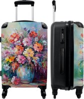 NoBoringSuitcases.com® Valise - Fleurs - Peinture à l'huile - Pastel - Bouquet - Valise de voyage - Trolley - Valise rigide - Légère - 66 cm - Serrure de valise - Grande valise - Bagage 20 kg - Avec roulettes