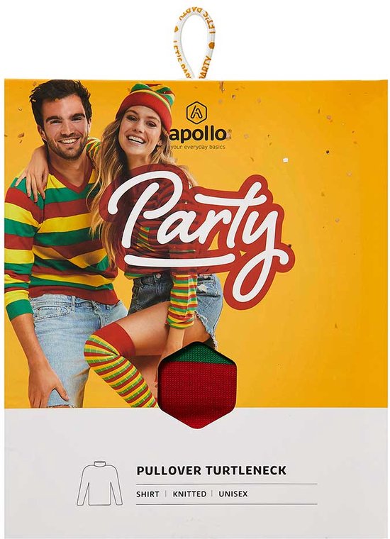 Pull Carnaval Tricoté - Col Roulé - Rouge-Jaune-Vert - Taille XL - Déguisements - Carnaval Femme - Déguisements Homme - Limbourg - Apollo