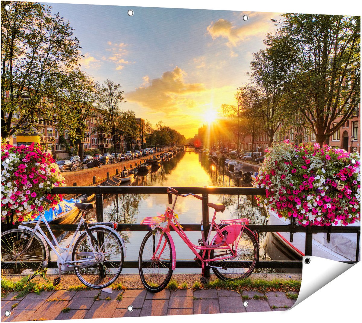 Gards Tuinposter Amsterdamse Brug met Zonsopgang - 120x90 cm - Tuindoek - Tuindecoratie - Wanddecoratie buiten - Tuinschilderij Multikleur
