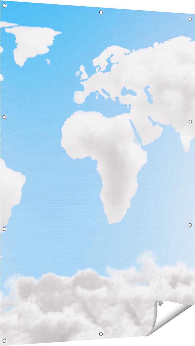 Gards Tuinposter Wereldkaart Gemaakt van Wolken - 100x150 cm - Tuindoek - Tuindecoratie - Wanddecoratie buiten - Tuinschilderij Multikleur