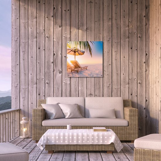 Gards Affiche de jardin Plage tropicale au coucher du soleil - 60x60 cm - Toile jardin - Décoration de jardin - Décoration murale extérieur - Tableau jardin