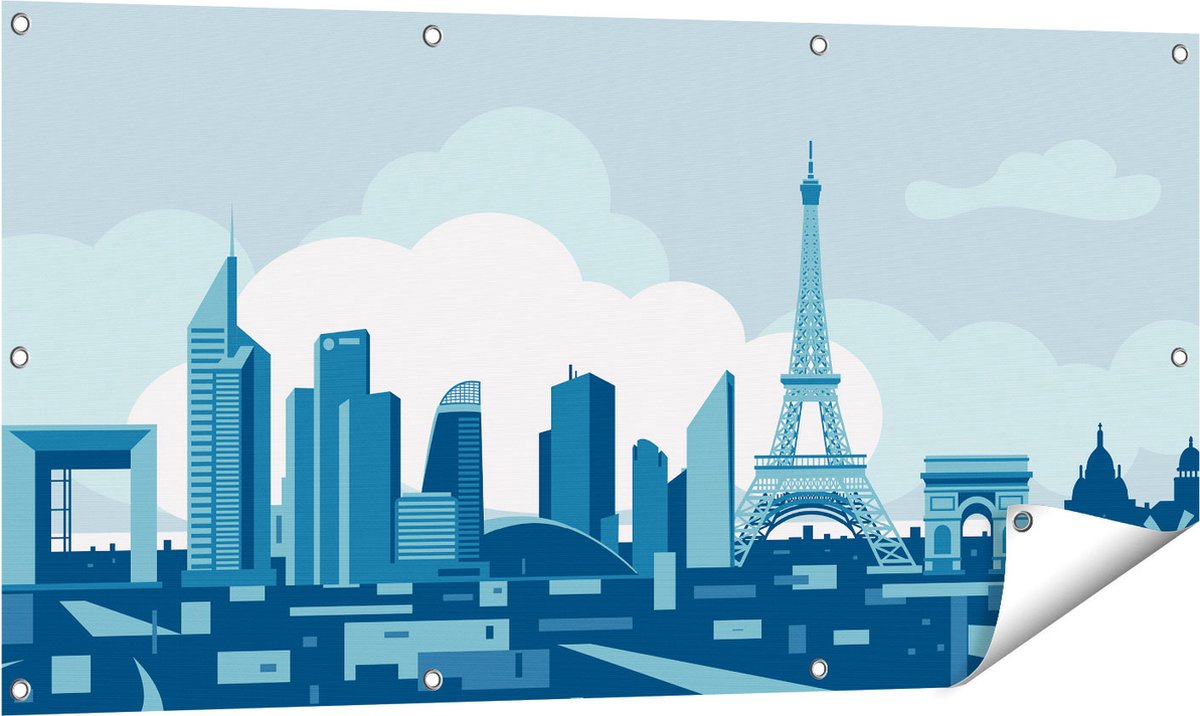 Gards Tuinposter Skyline van Parijs - Abstract - 120x60 cm - Tuindoek - Tuindecoratie - Wanddecoratie buiten - Tuinschilderij Multikleur