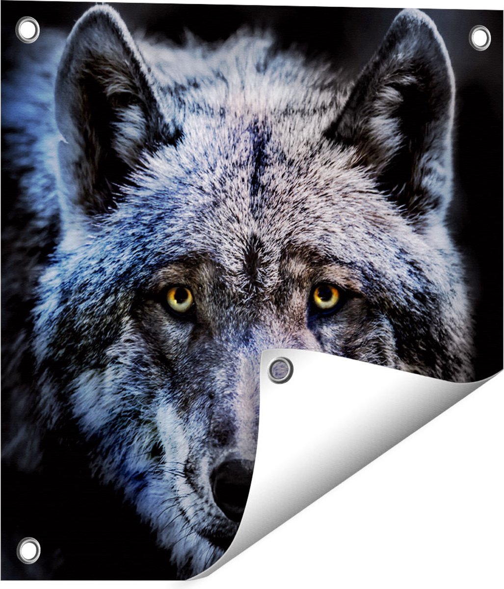 Gards Tuinposter Grijze Wolvenkop - Wolf - 40x40 cm - Tuindoek - Tuindecoratie - Wanddecoratie buiten - Tuinschilderij Multikleur