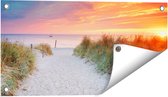 Gards Tuinposter Strand en Duinen bij Zonsondergang - 60x30 cm - Tuindoek - Tuindecoratie - Wanddecoratie buiten - Tuinschilderij