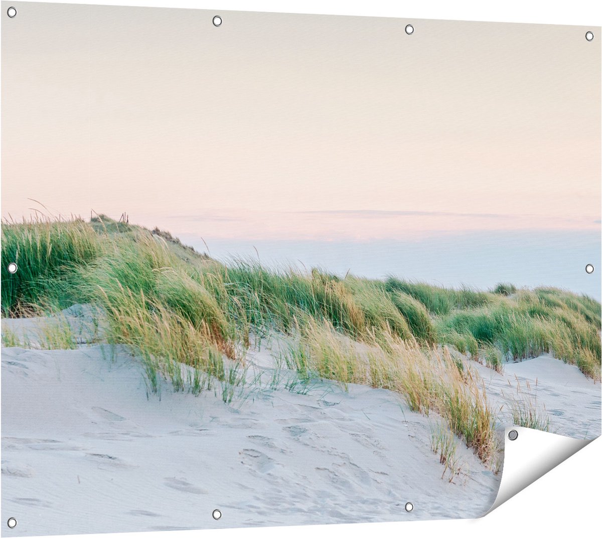 Gards Tuinposter Strand en Duinen met een Vuurtoren - 120x90 cm - Tuindoek - Tuindecoratie - Wanddecoratie buiten - Tuinschilderij Multikleur