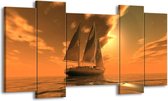 GroepArt - Schilderij - Zeilboot - Bruin, Geel, Grijs - 120x65 5Luik - Foto Op Canvas - GroepArt 6000+ Schilderijen 0p Canvas Art Collectie - Wanddecoratie