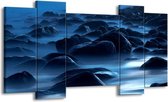 GroepArt - Schilderij - Stenen - Zwart, Blauw, Grijs - 120x65 5Luik - Foto Op Canvas - GroepArt 6000+ Schilderijen 0p Canvas Art Collectie - Wanddecoratie