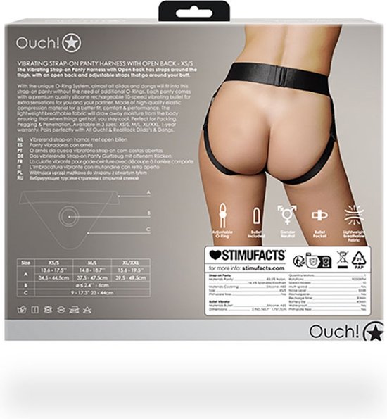 Ouch! by Shots - Vibrating Strap-on Panty Harness with Open Back - XS/S - Black