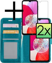 Hoes Geschikt voor Samsung A14 Hoesje Book Case Hoes Flip Cover Wallet Bookcase Met 2x Screenprotector - turquoise