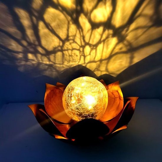 lotus tuinlamp op zonne-energie- Buitenverlichting met dagsensor-Goudgeel