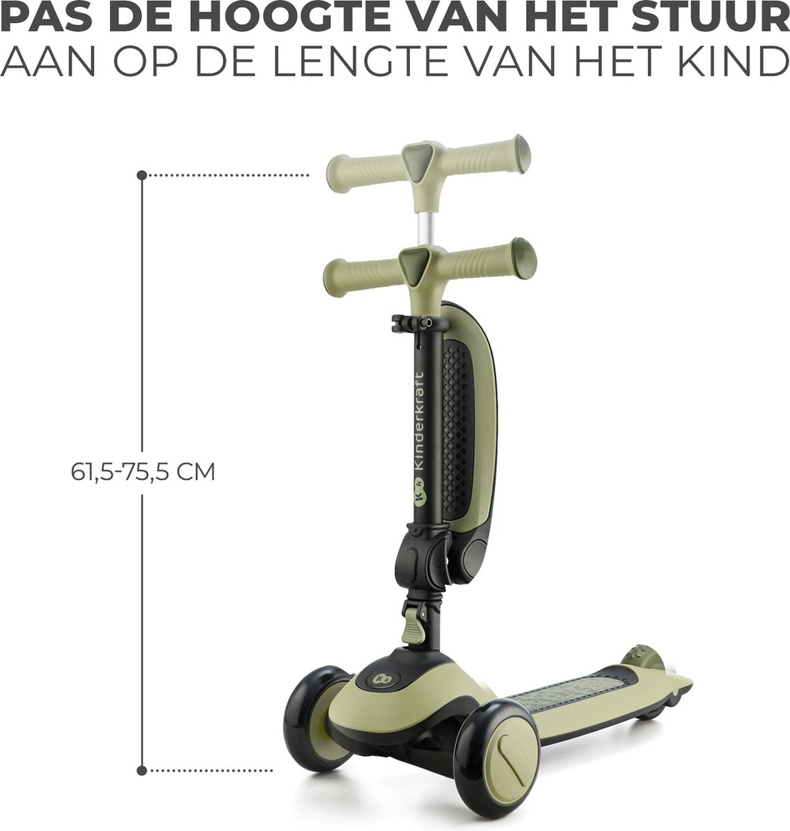 Kinderkraft HALLEY 2-in-1 Loopfiets en Driewieler Step - Voor Kinderen van 1-5 Jaar, Max 50 kg - Verstelbaar Zadel en Stuur, Opvouwbaar, LED Wielen - Groen — afbeelding 2