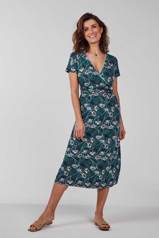 DIDI Dames Wrap dress Queen in Green with Lots of Leaves print maat 44