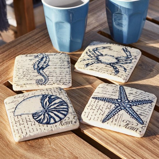 LOBERON Coaster set de 4 Faune Bleu Marine / beige