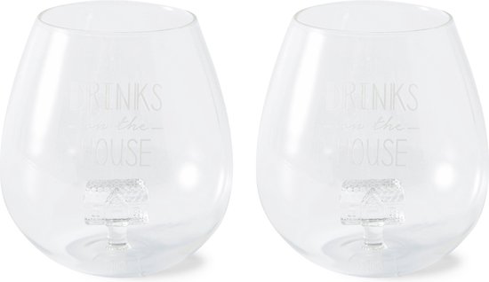 Riviera Maison Waterglazen set gegraveerd met tekst - Drinks On The House Glass - 611 ML - Glas - Transparant - 2 stuks