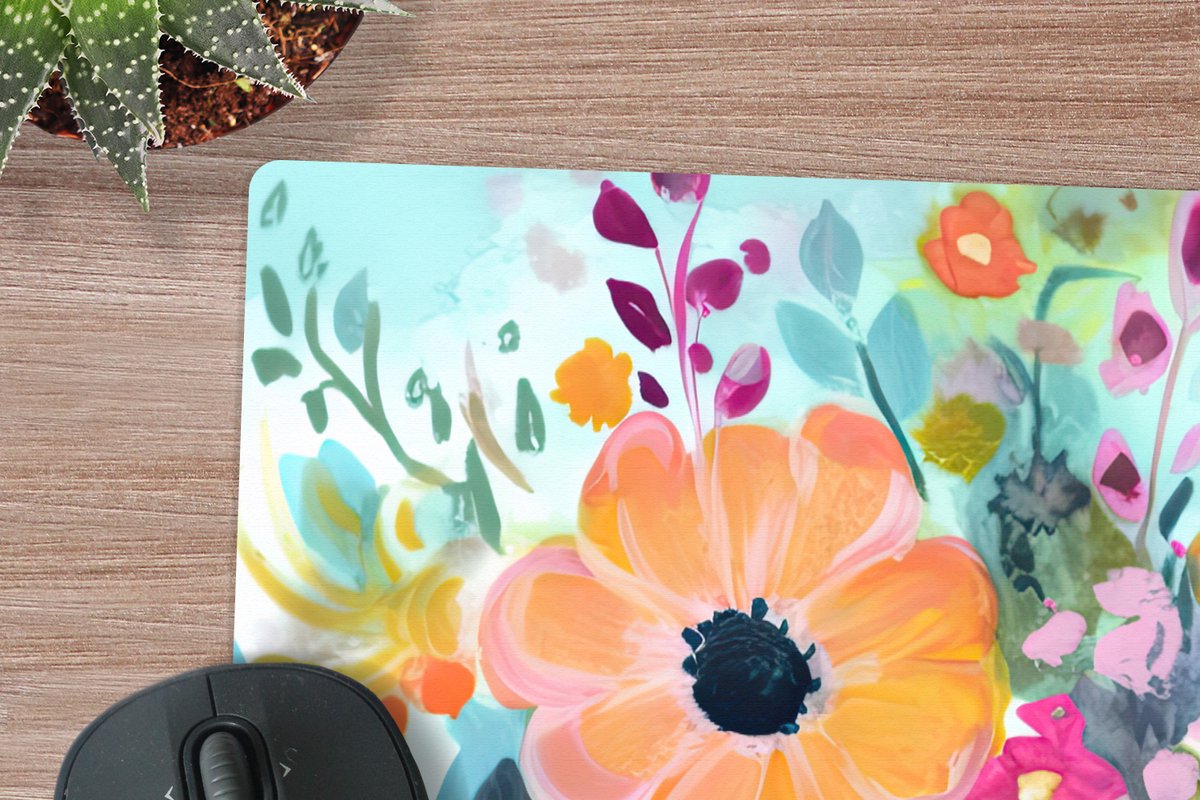 Muismat XXL 80x80 cm - Bureau onderlegger - Bureau mat Bloemen - Schilderij - Natuur - Botanisch - Bureaumat - Gaming mousepad xl - Bureaulegger groot - Computer deskmat