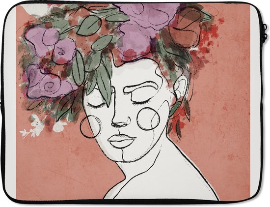 Housse ordinateur 17 pouces Portrait Femme Fleurs Pastel