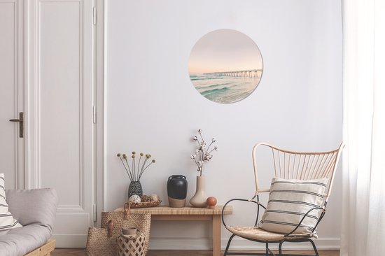 WallCircle - Stickers muraux - Cercle de Papier Peint - Mer - Plage - Pont - Nature - Coucher de Soleil - 30x30 cm - Cercle Mural - Auto Adhésif - Autocollant Rond de Papier Peint