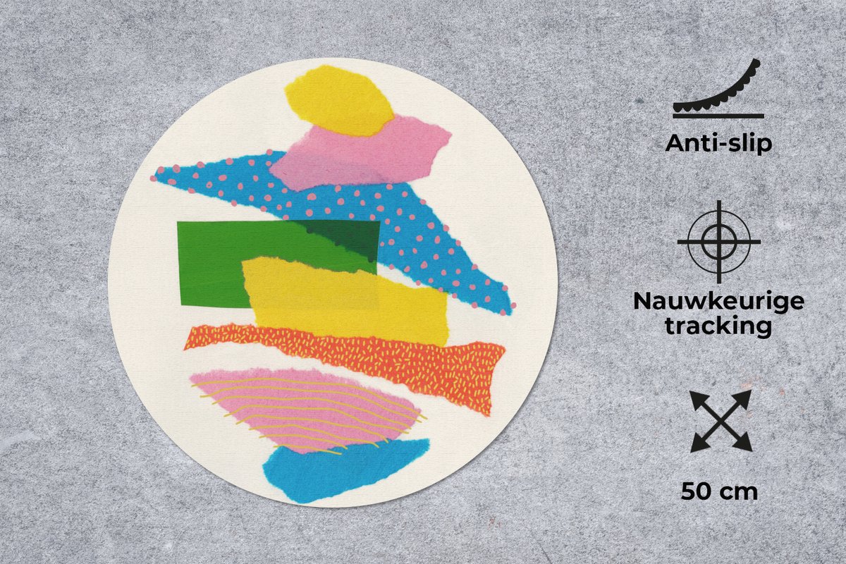 Muismat rond 50x50 cm - Mousepad Abstract - Kunst - Vormen - Regenboog - Ronde muismatten