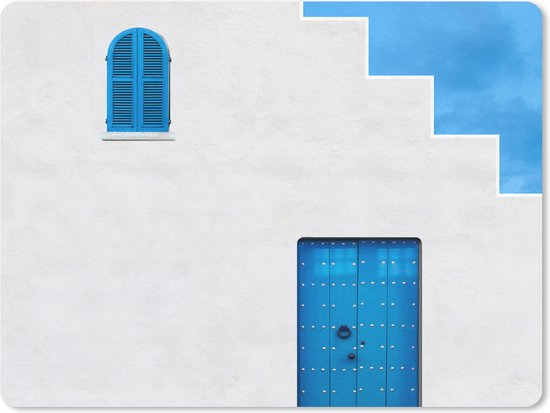 Muismat 23x19 cm - Mousepad Huis - Blauw - Wit - Deur - Muismatten