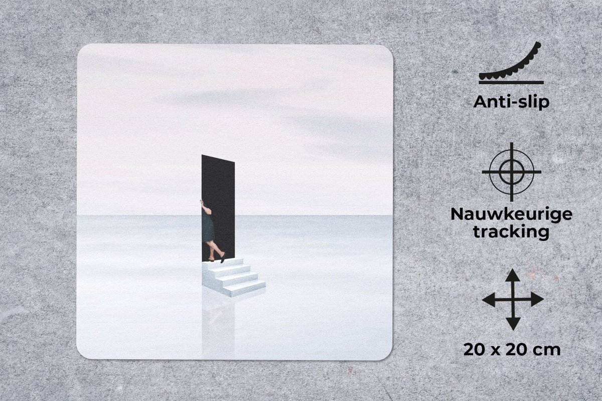 Muismat 20x20 cm - Mousepad Vrouw - Trap - Abstract - Deur - Muismatten