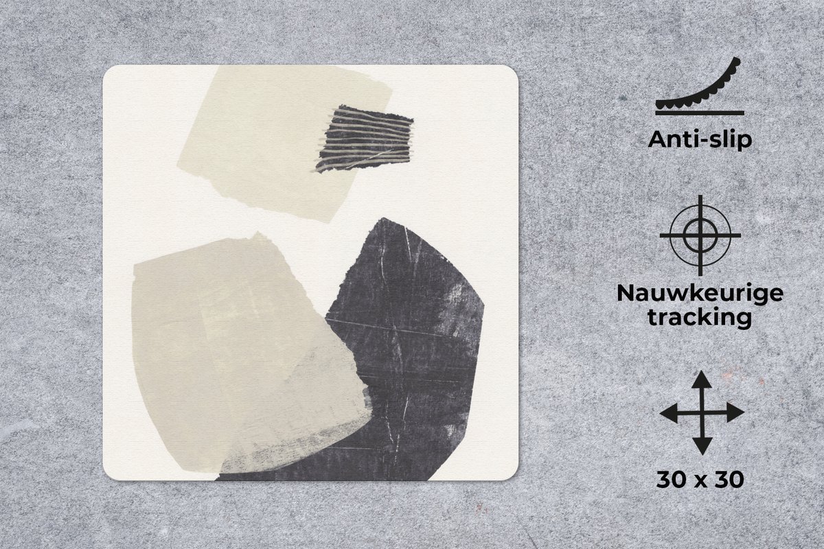 Muismat 30x30 cm - Mousepad Abstract - Vormen - Pastel - Zwart - Muismatten