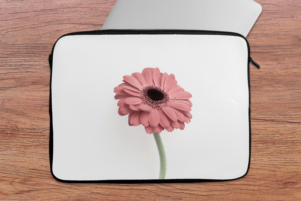 Laptophoes 14 inch - Bloemen - Roze - Natuur - Wit - Plant - Laptop sleeve - Binnenmaat 33x23 cm - Zwarte achterkant