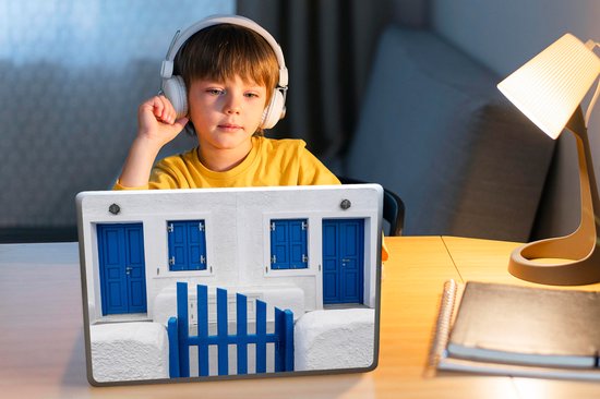 Laptop sticker - 12.3 inch - Huis - Architectuur - Blauw - Wit - 30x22cm - Laptopstickers - Laptop skin - Cover