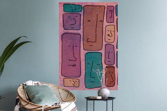 Muurstickers - Sticker Folie - Vintage - Gezicht - Abstract - Kunst - Patroon - 60x90 cm - Plakfolie - Muurstickers Kinderkamer - Zelfklevend Behang - Zelfklevend behangpapier - Stickerfolie