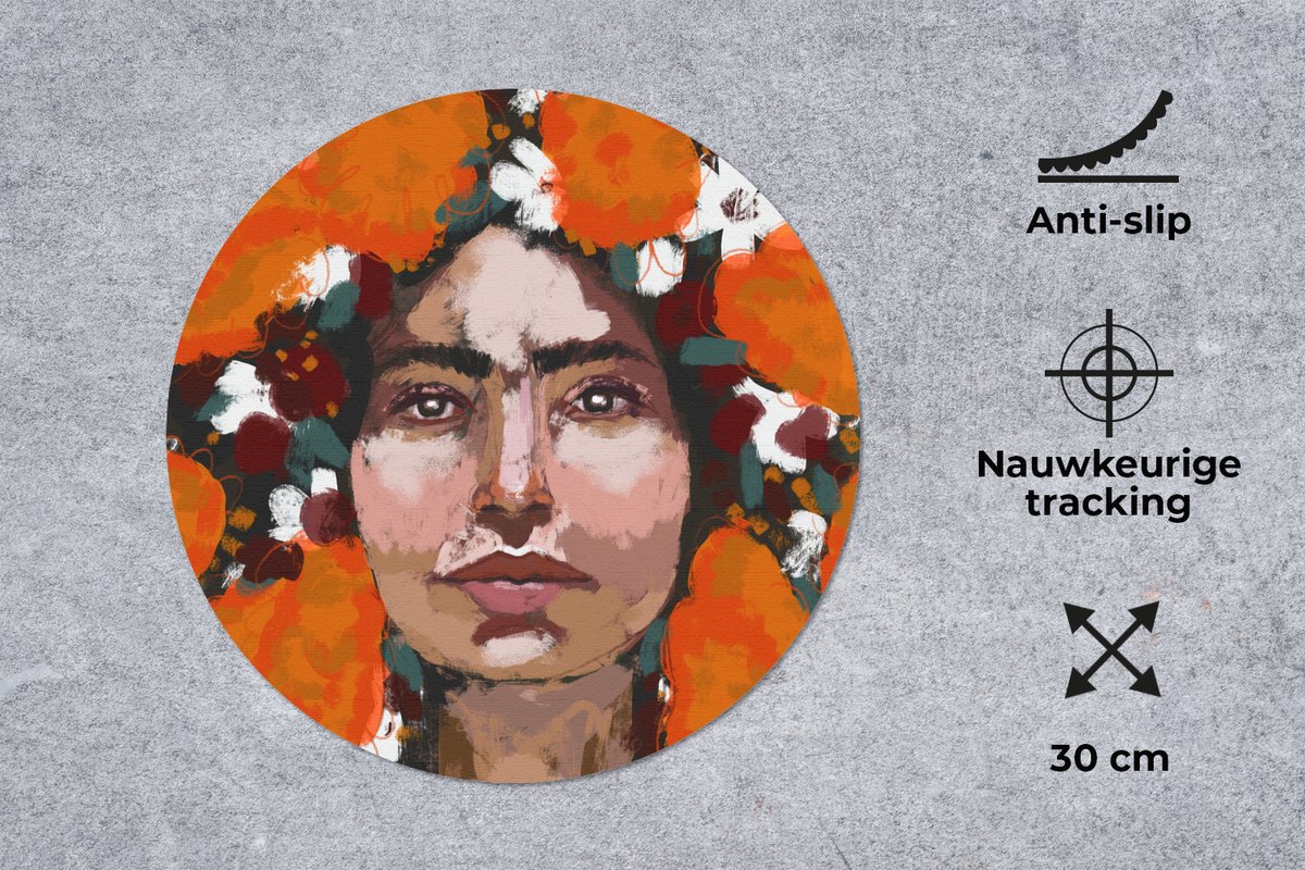 Muismat rond 30x30 cm - Mousepad Abstract - Vrouw - Portret - Verf - Ronde muismatten