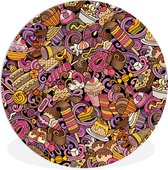 WallCircle - Wandcirkel ⌀ 90 - Eten - Taart - Patronen - Design - Donut - Kind - Ronde schilderijen woonkamer - Wandbord rond - Muurdecoratie cirkel - Kamer decoratie binnen - Wanddecoratie muurcirkel - Woonaccessoires