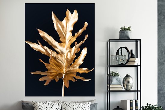 Muurstickers - Sticker Folie - Bladeren - Goud - Herfst - Natuur - Luxe - 120x160 cm - Plakfolie - Muurstickers Kinderkamer - Zelfklevend Behang XXL - Zelfklevend behangpapier - Stickerfolie