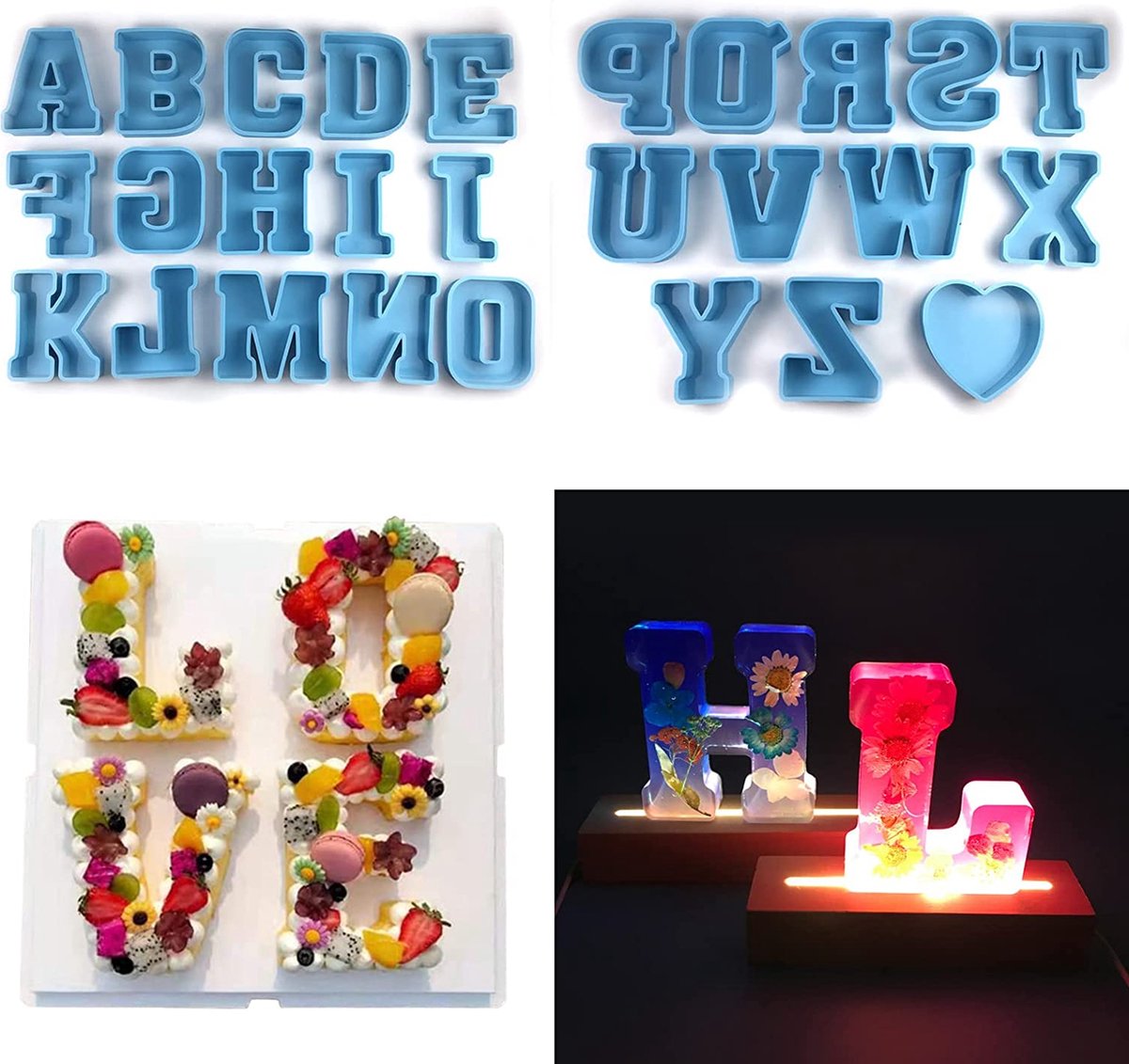 Moule en silicone pour résine 26 lettres de l'alphabet anglais