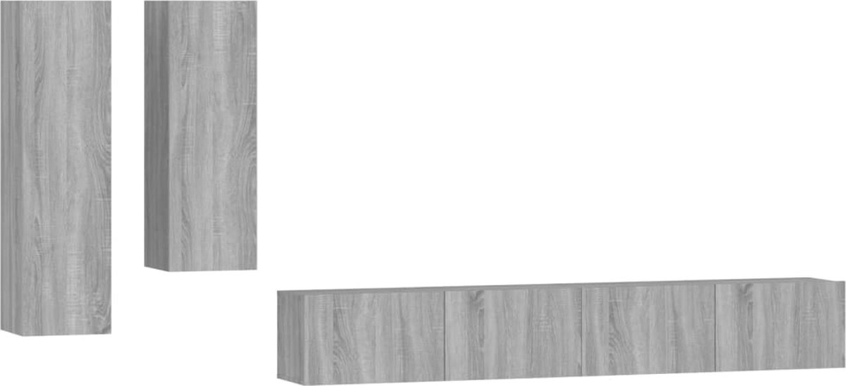 vidaXL - 4-delige - Tv-meubelset - bewerkt - hout - grijs - sonoma - eikenkleurig