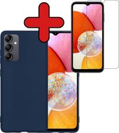 Samsung A14 Hoesje Siliconen Case Cover Met Screenprotector - Samsung Galaxy A14 Hoesje Cover Hoes Siliconen - Donker Blauw