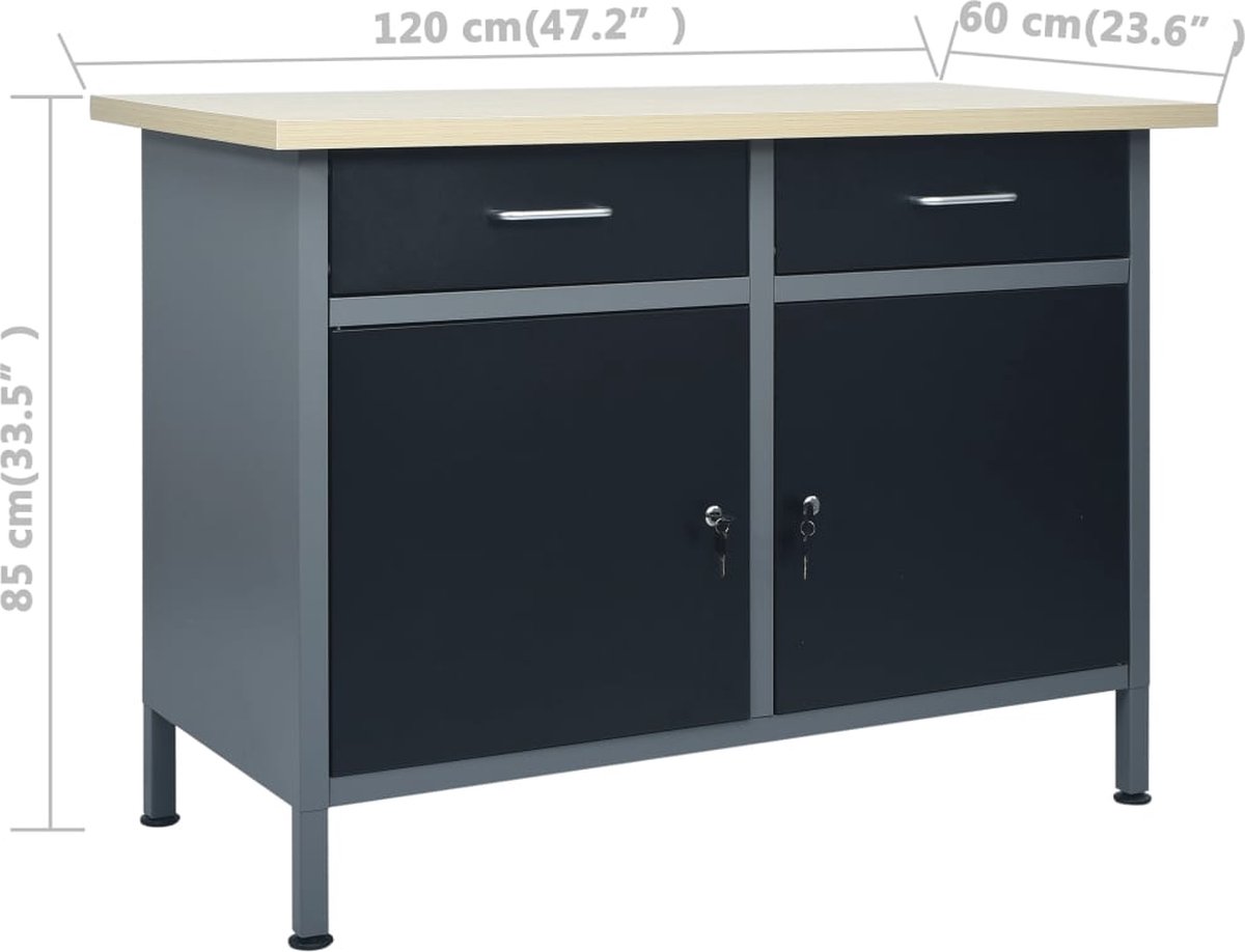VidaXL Werkbank 100x60x83 Cm - Massivholz Buche Mit Metallgestell