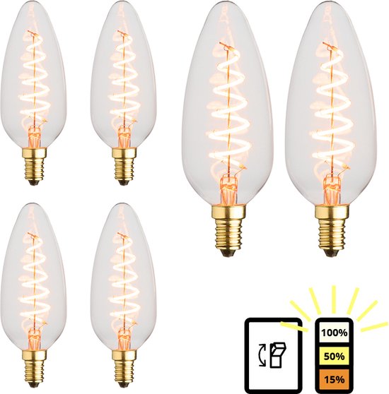 E14 LED lamp - 6-pack - 3 staps dimbaar - 4.5 watt - 1800K extra warm