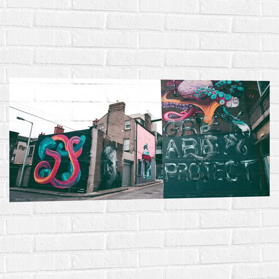 Muursticker - Straat vol met Graffiti - 100x50 cm Foto op Muursticker