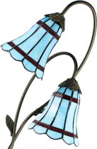 HAES DECO - Tiffany Tafellamp 61 cm Blauw Bruin Glas Tiffany Bureaulamp Tiffany Lampen Glas in Lood