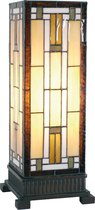 HAES DECO - Tiffany Tafellamp 18x45 cm Bruin Beige Glas Vierkant Tiffany Bureaulamp Tiffany Lampen Glas in Lood