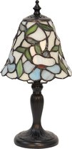 HAES DECO - Tiffany Tafellamp Ø 16x31 cm Beige Geel Glas Kunststof Bloemen Tiffany Bureaulamp Tiffany Lampen Glas in Lood