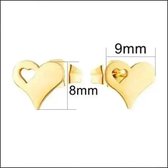 Aramat jewels ® - Zweerknopjes hartje met hartje oorbellen 9mm chirurgisch staal goudkleurig