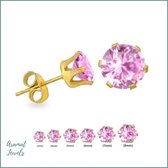 Aramat Jewels - Zirkonia Oorbellen Roze 5mm - Zweerknopjes - Goudkleurig Staal - Stijlvolle Accessoire - Ideaal Cadeau voor Haar