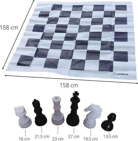 Thumbnail van een extra afbeelding van het spel XL Schaakmat - Tuinschaak - Outdoor Schaakspel - met 32 Schaakfiguren - Reuzenschaak met Draagtas - Grote Tuinmat met Schaakbordpatroon - voor Kinderen vanaf 3 Jaar en Volwassenen