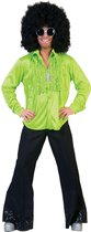 Funny Fashion - Jaren 80 & 90 Kostuum - Zaterdag Disco Hemd Groen Man - Groen - Maat 52-54 - Carnavalskleding - Verkleedkleding