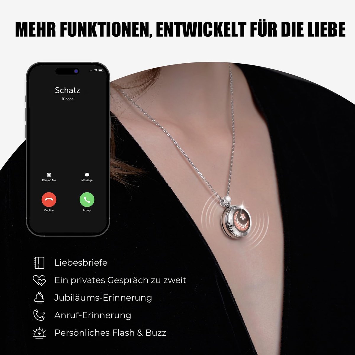 SnelShoppen - TOTWOO Vibrerende Ketting Touch met Afstandsbediening - Uniek Jubileumcadeau voor Hem of Haar - Modern Design in Zwart en Goud