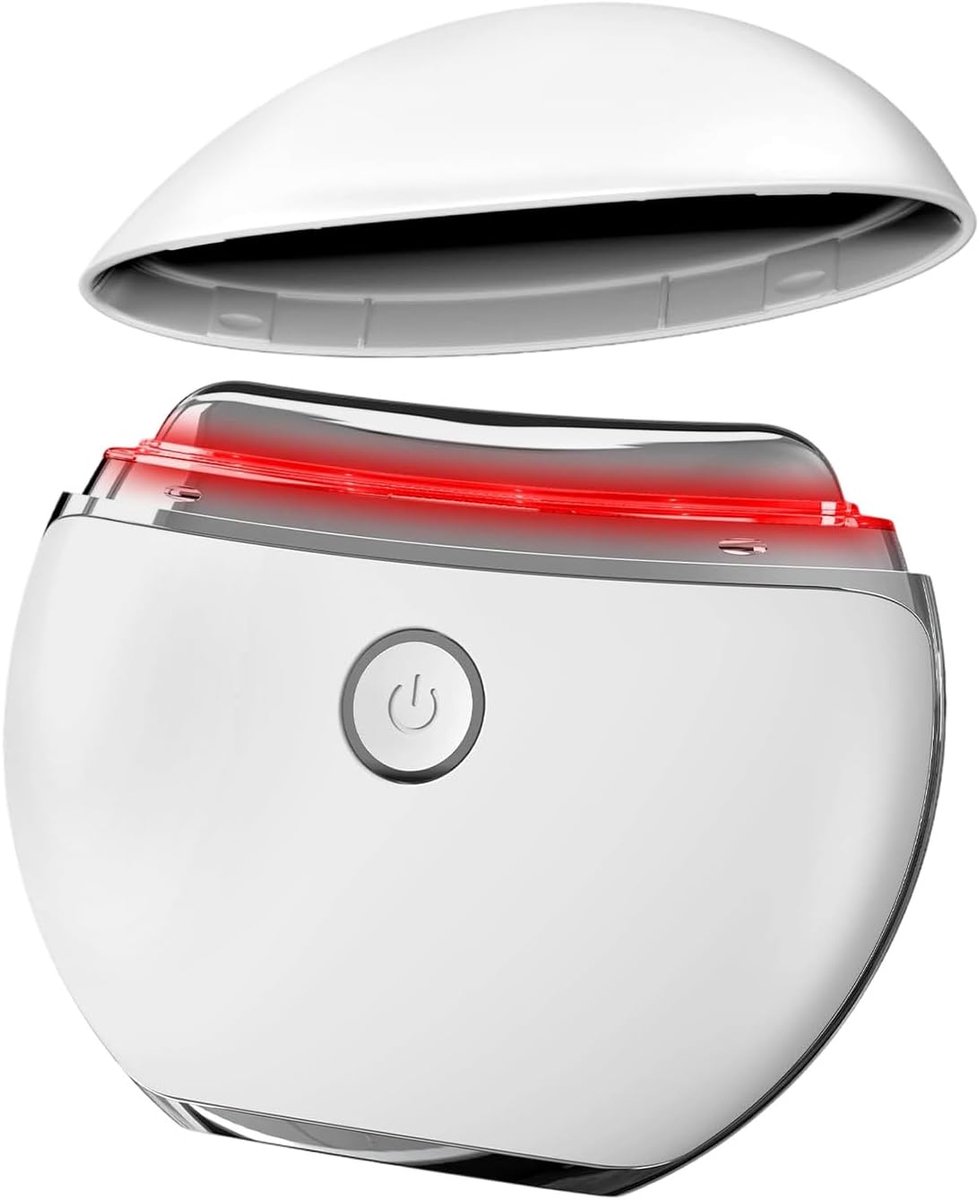 Elektrisch EMS Gua Sha gezichtsmassageapparaat met trilling en warmte, 4 modi met rood blauw paars LED-licht, gezichtslifting en nekmassage, anti-rimpel anti-aging, （wit）