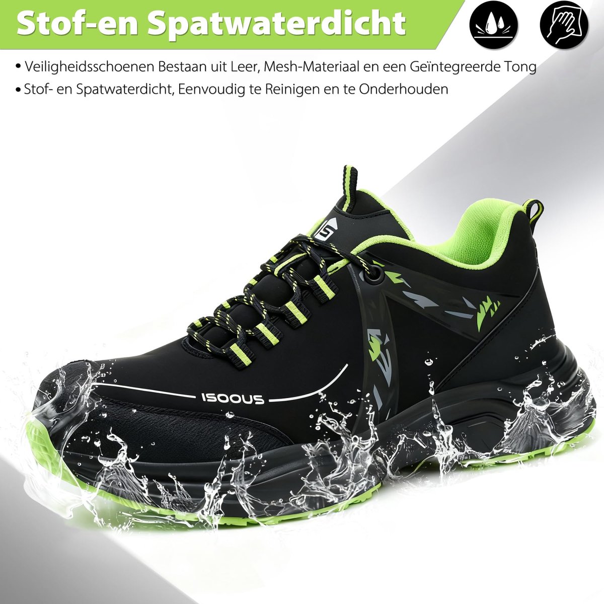 SnelShoppen - Werkschoenen Heren Dames Veiligheidsschoenen Stalen Neus Lichtgewicht Ademend Veiligheidslaarzen Sneakers Groen EU 43 voor Bouw, Tuin en