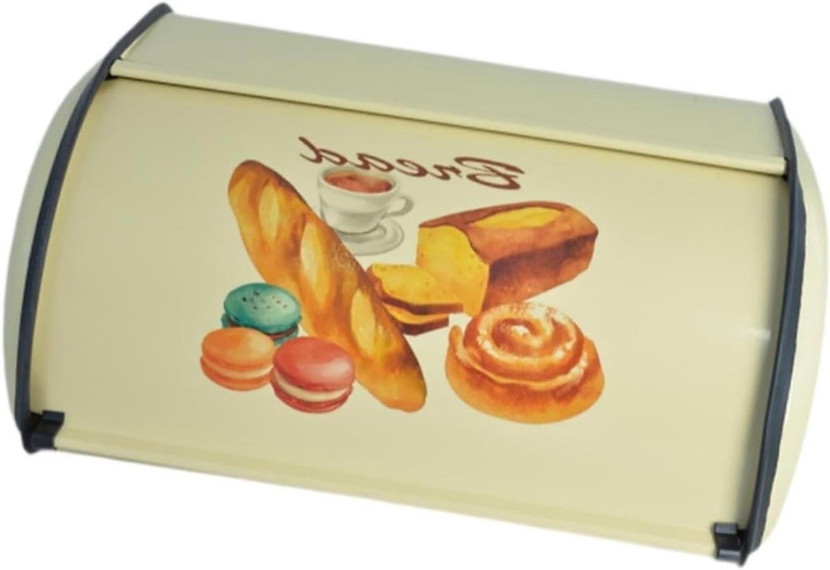 Broodtrommel Metaal Brooddoos Roldeksel Brood Vers Houden Ruim Boerderij Design 34.5cm Breed Beige