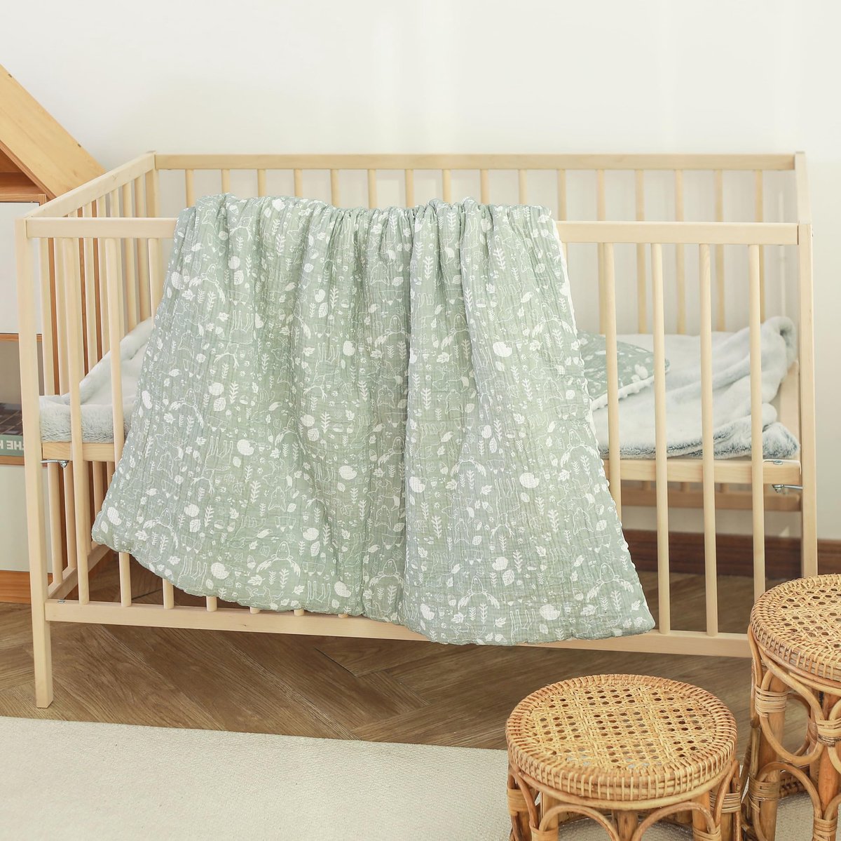 SnelShoppen - Baby Blanket 100x135 Cm - Zachte Minky Katoen en Mousseline Deken met Oeko Tex Certificaat - Ledikant Deken - Polyester Vulling Quilt -