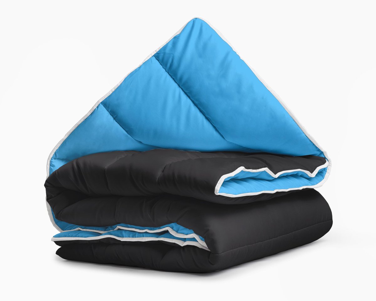 SnelShoppen - Dekbed zonder Overtrek - Tweepersoons 240x200 - Wasbaar - Zwart/Blauw - Inclusief Kussenslopen voor Comfortabel Slapen